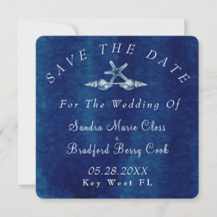 Save The Date Beach Blue Seashell Marine Blue Watercolor Mariage