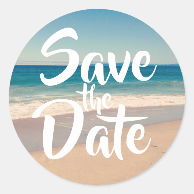 Save the Date Beach Foto Runder Aufkleber (Vorderseite)