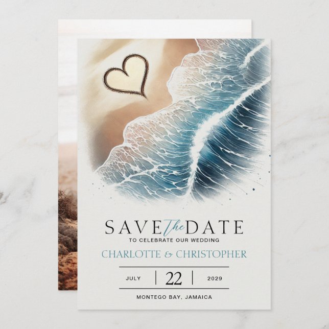 Save The Date Beach Heart (Devant / Derrière)