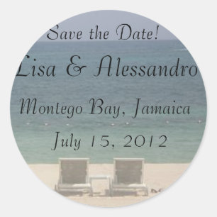 Save the Date Beach Ocean Sand Runder Aufkleber