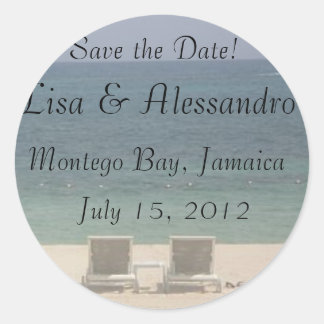 Save the Date Beach Ocean Sand Runder Aufkleber