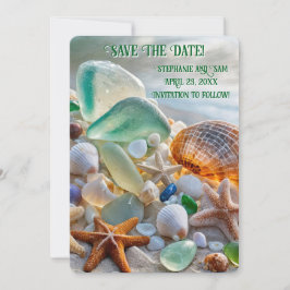 Save the Date Beach Seashells Glass Beautiful Einladung