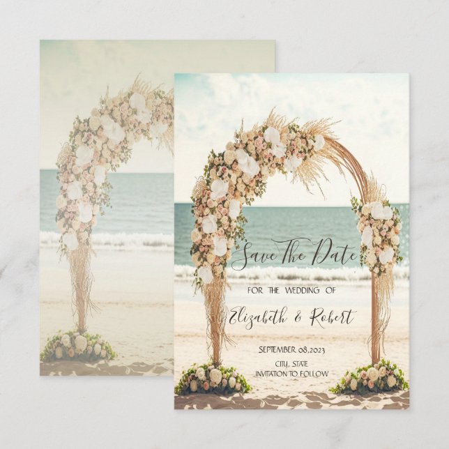 Save The Date Beach Wedding Chic Arbor Roses Enregistrer La Date (Devant / Derrière)