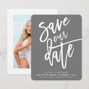 SAVE THE DATE bearbeitetes Skript, grau, weiß Einladung