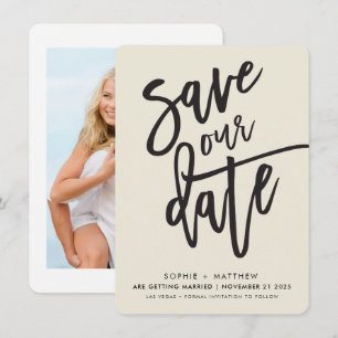SAVE THE DATE bearbeitetes Skript schwarzer Elfenb Einladung