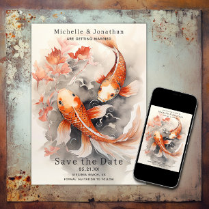 Save The Date Beau japonais Koi Poisson orange Beige Mariage