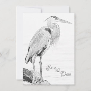 Save The Date Beau Mariage de croquis d'oiseaux d'eau de Héron b