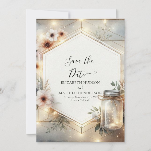 Save The Date Beau Mariage de fleurs Mason Jar (Devant)