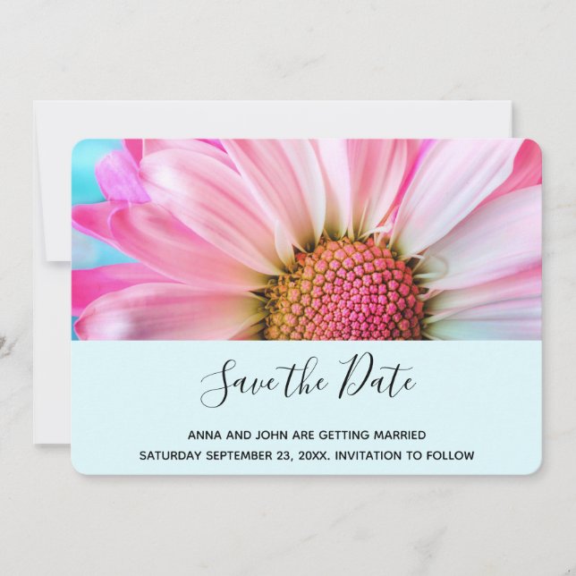 Save The Date Beau Mariage photo Pink Flower Up (Devant)
