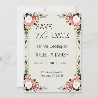 Save The Date beau rose et blanc Blush Floral