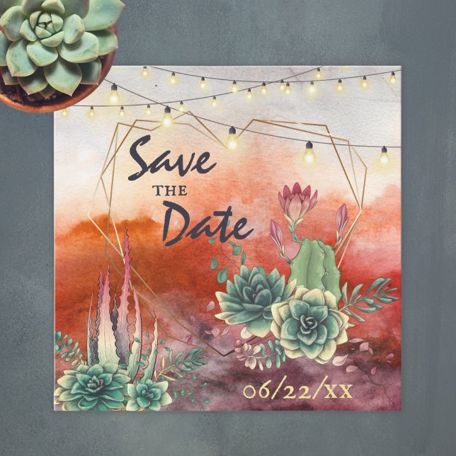 Save The Date Beau Succulent Sunset Heart Mariage géométrique (Créateur téléchargé)