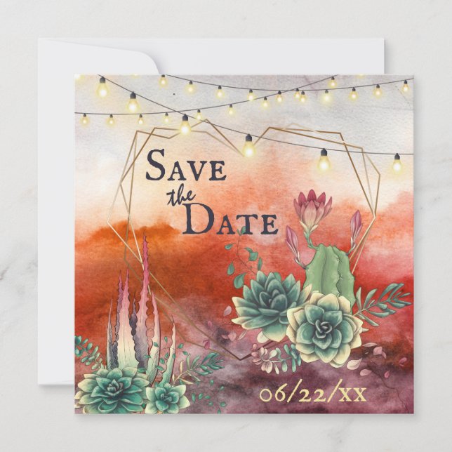 Save The Date Beau Succulent Sunset Heart Mariage géométrique (Devant)