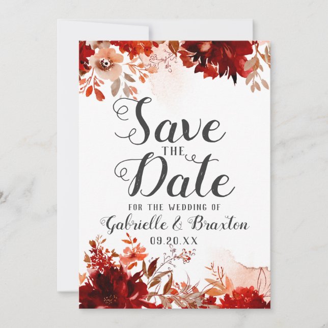 Save The Date Beauté rustique Aquarelle florale Enregistrer la d (Devant)