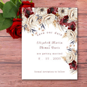 Save The Date Beaux aquarelles Roses blanches Pavots de Bourgog
