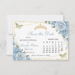 Save The Date Bébé bleu Floral Quinceanera Sweet 16 Calendrier