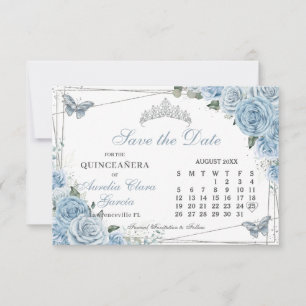 Save The Date Bébé bleu Floral Quinceanera Sweet 16 Calendrier