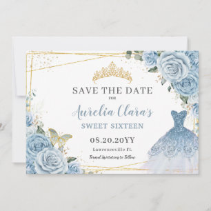 Save The Date Bébé bleu Floral Quinceanera Sweet sixteen robe