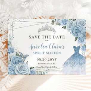 Save The Date Bébé bleu Floral Quinceanera Sweet sixteen robe