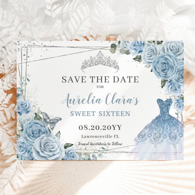 Save The Date Bébé bleu Floral Quinceanera Sweet sixteen robe (Créateur téléchargé)