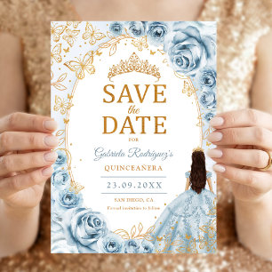 Save The Date Bébé Blue Or Fleurs Quinceanera