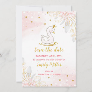 Save The Date Bébé cygne princesse fille douche enregistrer la d