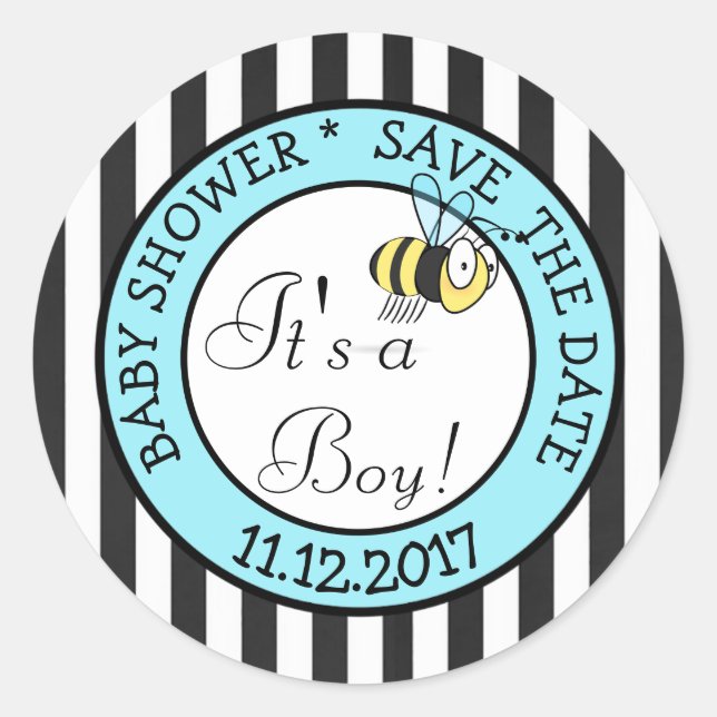 Save the Date, bebe es ein Baby-Duschkleber Runder Aufkleber (Vorderseite)