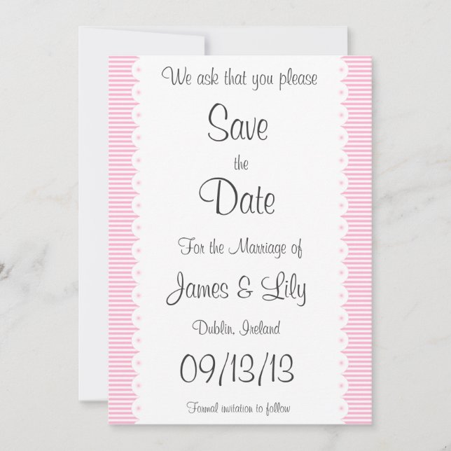 Save The Date Bébé Pink Pinstripes Enregistrer La Date Avis (Devant)