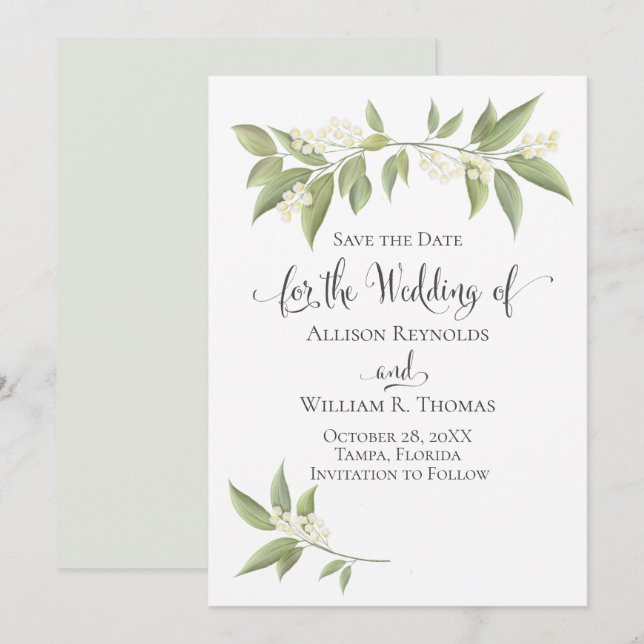 Save The Date Bébé's Breath Greenery Botanical Floral (Devant / Derrière)