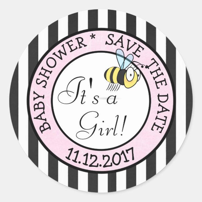 Save the Date, bebie it a Girl Baby Shower Sticker (Vorderseite)