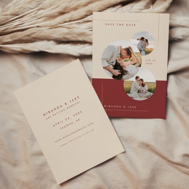 Save The Date Beige & Bourgogne moderne Photo Mariage en ligne (Créateur téléchargé)