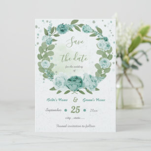 Save The Date belle fleurs bleues verdure couronne