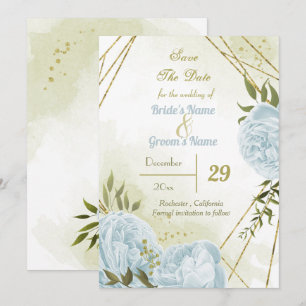 Save The Date belle fleurs bleues vert feuille botanique