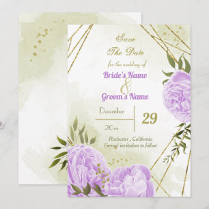 Save The Date belle fleurs violettes vert feuille botanique