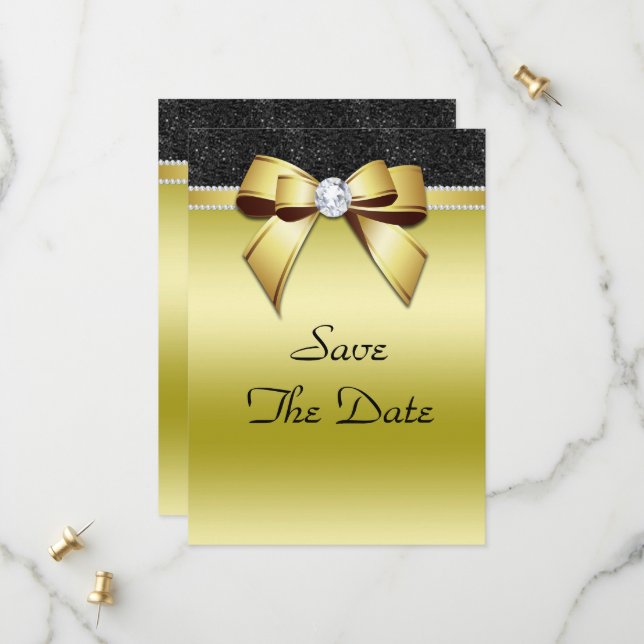 Save The Date Belle Posh Gold & Black Jewel Anniversaire (Devant/Arrière en situation)
