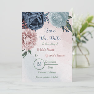 Save The Date belle végétation fleurie rose bleu