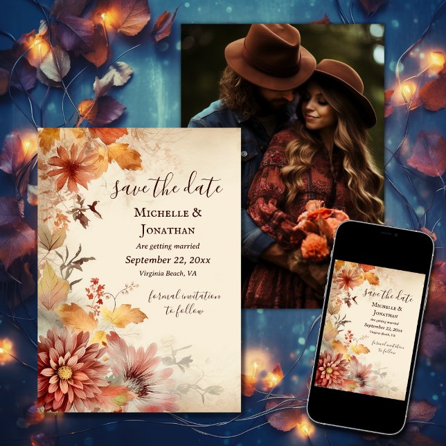 Save The Date Belles fleurs d'automne automne automne Mariage fl (Printed and Digital - Beautiful Autumn Flowers Fall Floral Wedding Photo Save The Date)
