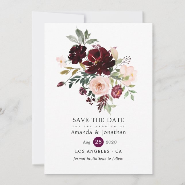Save The Date Berry Bourgogne et Mariage floral (Devant)