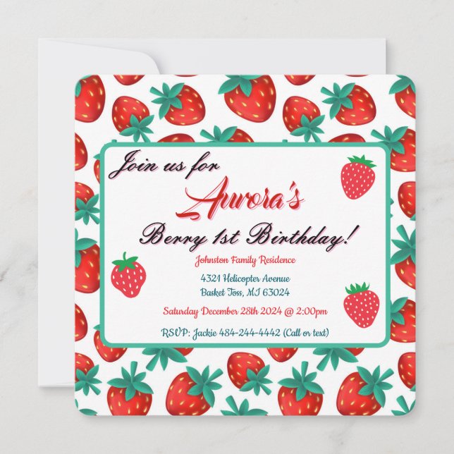 Save The Date Berry fraise rouge Première fête d'anniversaire (Devant)
