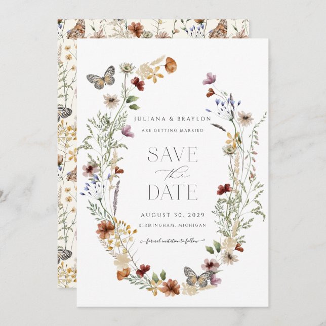 Save The Date Beurre fleur sauvage Simple Floral (Devant / Derrière)