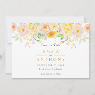 Save The Date Beurre romantique Mariage d'aquarelle florale jaun