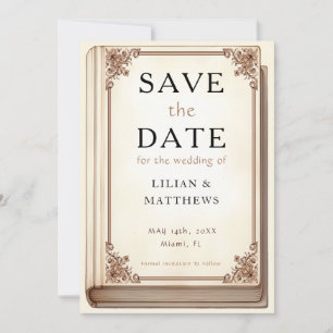 Save The Date Bibliothèque vintage Livre Élégant Défilement Fair