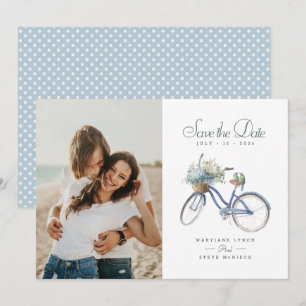 Save The Date Bicyclette bleue Bohême Aquarelle Mariage Photo