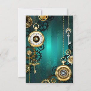 Save The Date Bijou Montre Steampunk sur un Fond Vert