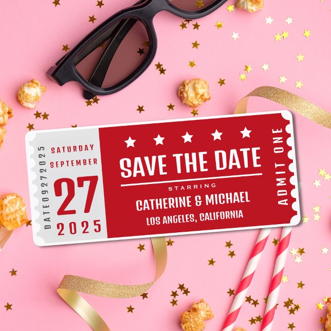 Save The Date Billet cinéma Hollywood Mariage unique (Créateur téléchargé)