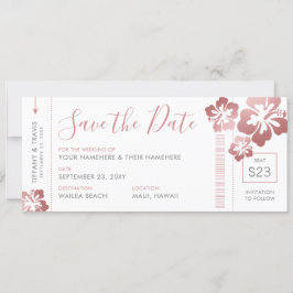 Save The Date Billet d'abonnement Gold Pink Boarding Pass Mariag