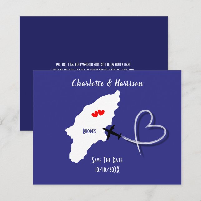 Save The Date Billet de mariage de destination Rhodes Grèce (Devant / Derrière)