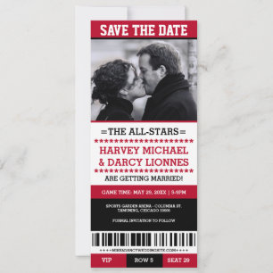 Save The Date Billet de Sport Rouge et Noir Enregistrez la Date