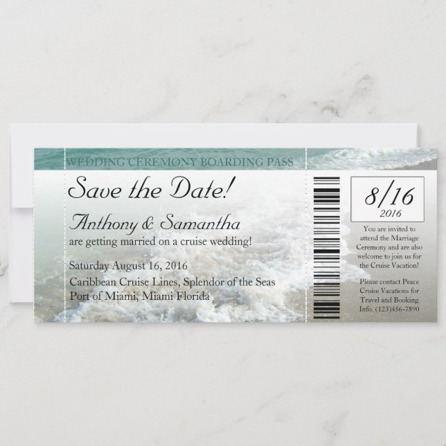 Save The Date Billet Économie Date, Plage Destination Mariage Cr (Devant)