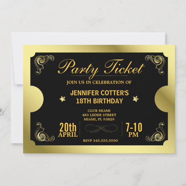 Save The Date Billet Golden Party (Devant)