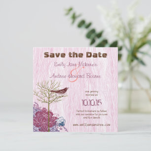 Save The Date Bird vintage sur WoodGrain Wedding Enregistrer la 